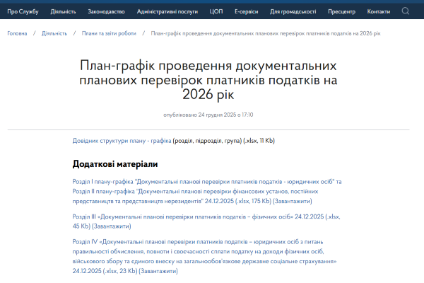 УВАГА! Податкові перевірки – 2026: ДПС затвердила план-графік